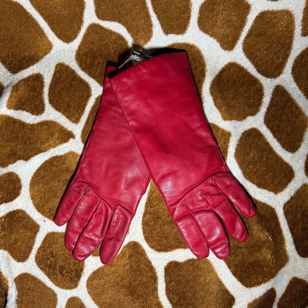 Vintage Hotfingers Japan Red Genuine Leather Long Winter Gloves